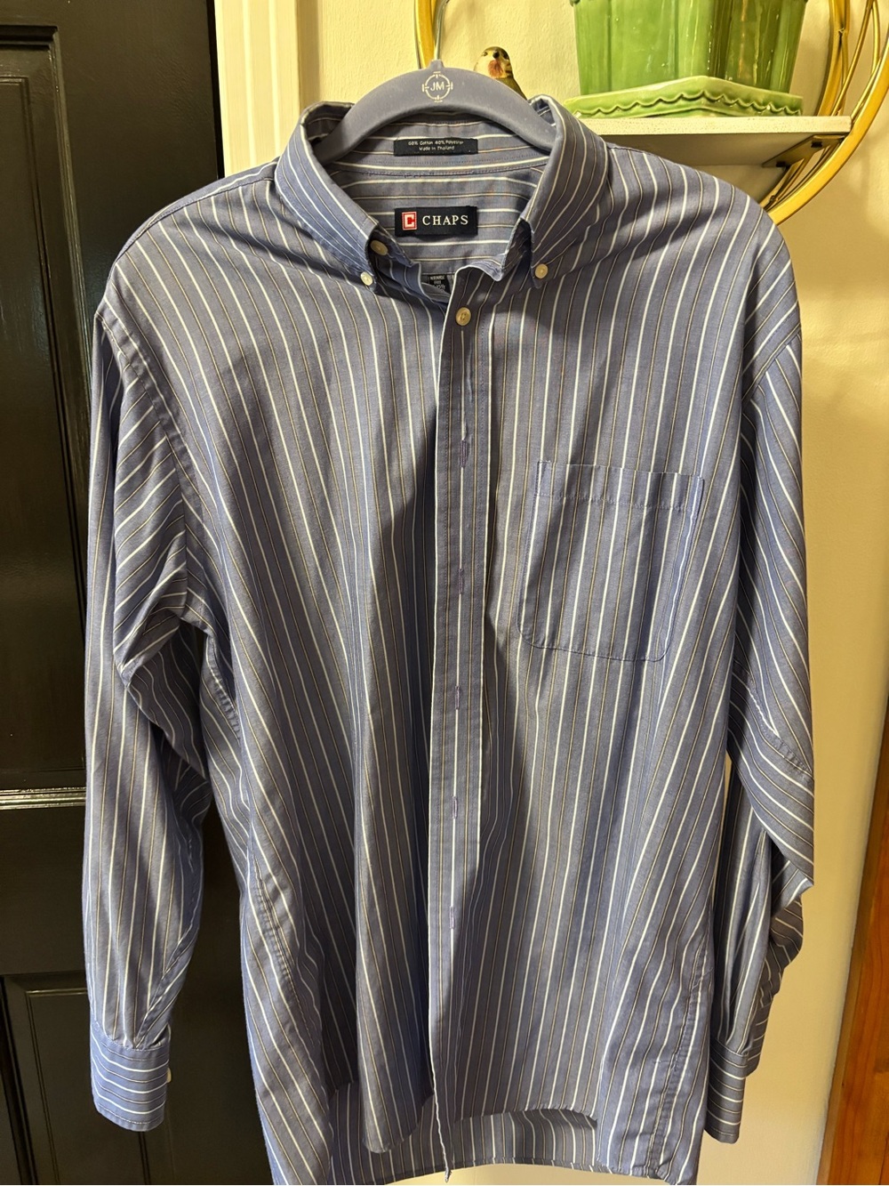 Chaps Blue and White Striped Button-Down Shirt